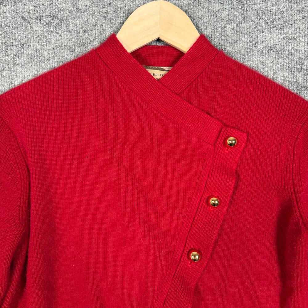 Burberry Size Small Cardigan Sweater Red Wool Blend Ribbed Asymmetrical Button - Picture 3 of 9